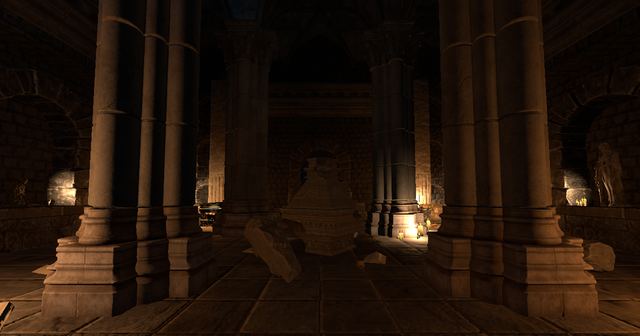 The crypt entrance, round 1: trim and candlelight